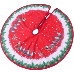 Jupe de sapin imprim&eacute;e (1 pi&egrave;ce), tapis de sapin de No&euml;l, housse de protection pour sapin de No&euml;l, tissu rouge pour la base du sapin. - Neuf