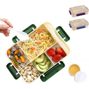 Bento Lunch Box Micro Ondable, 1400ml Boite Repas Avec 3 Compartiments Et Couverts, Boite &Agrave; Lunch Pour Pique-Nique, Travail, &Eacute;coles, Camping Et Fitness (Bleu) - Neuf