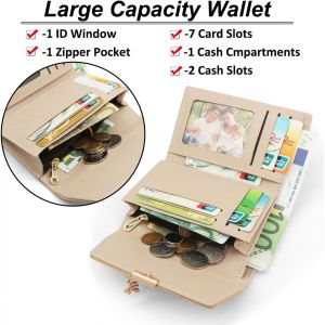 CAUC-Portefeuille Femme en Cuir PU Petit Porte Monnaie Slots de Carte, Porte Feuilles pour Femme Court avec Porte-Monnaie Zipp&eacute; et Portefeuilles Pochette Femme (L-Abricots) - Neuf