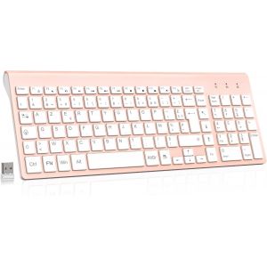 Clavier sans Fil, Clavier AZERTY Fran&ccedil;ais avec R&eacute;cepteur Nano USB 2.4GHz Ergonomique Compatible avec Windows/MacOS, Windows PC Laptop - Rose - Neuf