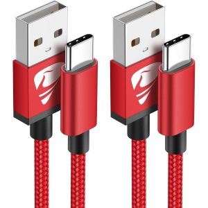 JGD-Cable USB C, [1M+2M/Lot de 2] C&acirc;ble USB C Charge Rapide 3A Fil Chargeur Type C Tress&eacute; Cable USB vers USB C pour Samsung Galaxy S21 S22 S23 S20 A20e A21 A34 A52 A53 A54,Google Pixel,iPhone16 15 - Neuf