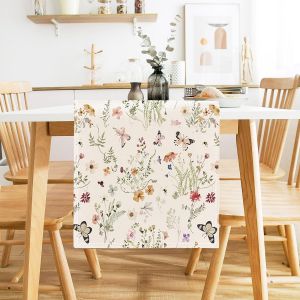 Moiuy-Chemin De Table Fleurs Et Papillon En Lin Décoration De Table De Cuisine D'eté Printemps Moderne Pour Salon Salle À Manger Intérieur Extérieur Fête Dîner Vacances Mariage Anniversaire 33 X 180c - Neuf