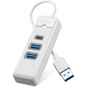 Hub USB 3.0, Orico 3 Port Splitter USB, Adaptateur USB avec 2 USB A, 1 USB C, Ordinateur Portable pour câble de 0,15m, Multiports USB, 5 Gbps, Compatible Mac OS, Linux, Android, Blanc - Neuf