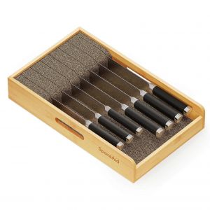 Bambou Couteau Organisateur De Tiroir 9 Pouces De Large Ins&eacute;rer Moyen Naturel De Couteau De Cuisine Bloc De Stockage - Neuf