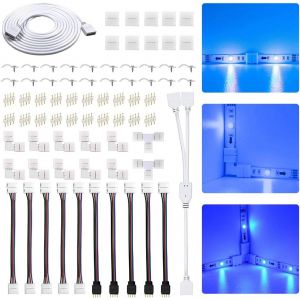 Kit De Connecteurs De Bande Led &Agrave; 4 Broches Connecteurs De Bandes Lumineuses Rvb Connecteur De Ruban Led En Acrylique Connecteur Led 10 Mm Connexion De Bande Led Pour Bande Led Rvb 5050 Smd - Neuf
