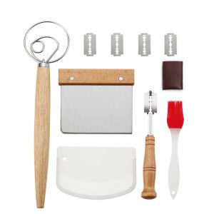 Fouet À Pâte Danois Cuisson Du Pain En Acier Inoxydable Ensemble D'outils 2 Pcs Grattoir À Pâte Avec 5 Lames De Rechange-Yu - Neuf