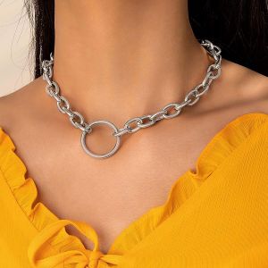 Kales-Collier En Cercle Ouvert Collier Ras Du Cou Punk Chaîne Épaisse Collier En Cercle Argenté Collier Pendentif Chaîne Épaisse Collier À Maillons Bijoux Pour Femmes Et Filles Cadeaux - Neuf