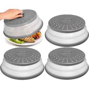 3 Pièces Cloche Micro Onde,Couvercle Pliable pour Micro-Ondes Couvercle Chauffant des Aliments Couvercle Chauffant des Aliments avec Trou De Vapeur Panier Filtre à Fruits,Gris - Neuf