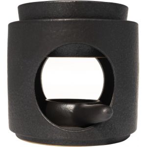 Jgd-Lampe Parfum&eacute;e En C&eacute;ramique Avec Photophore | Lampe Aromatique | Diffuseur D'huile Parfum&eacute;e Et Diffuseur De Cire Parfum&eacute;e | Hauteur X 11 Cm &Oslash; 10 Cm Bol Amovible | Surface Rainur&eacute;e | (Noir) - Neuf