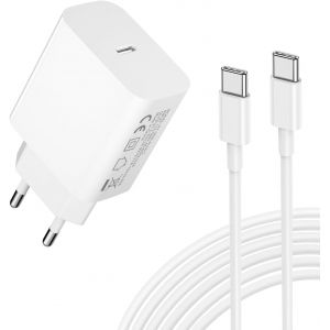 25W Chargeur Type C Charge Rapide pour Samsung Galaxy A15/A16/A54/A55/A35/A25 5G/S24/S23/A22/S22/S21/S20 FE T&iquest;&iquest;l&iquest;&iquest;phone Portable Prise USB-C Adaptateur Secteur avec Type-C Cable - Neuf