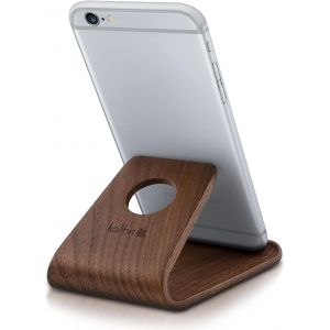 Support de t&iquest;&iquest;l&iquest;&iquest;phone Portable - Stand Universel pour Smartphone et Tablette Compatible avec iPhone Samsung Galaxy Huawei - en Bois de Noyer - Neuf