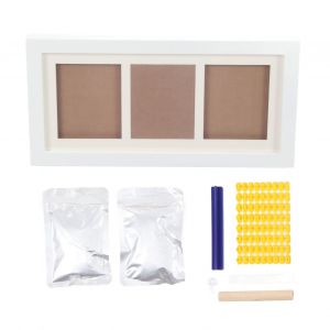 Kit D'empreintes De Mains Et De Pieds Pour Bebe, Style Rustique, Decoratif, 3 Grilles, Cadre En Bois Composite De Pin, Kit D'empreintes De Mains Et De Pieds Pour Bebe, Cadre Photo Blanc, Boue Blanche - Neuf