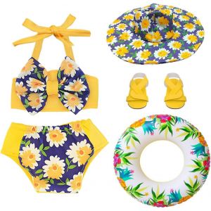 Set de Maillot de Bain pour PoupéeVêtements de Poupee D'étéSet de Bain Poupées avec Bouée de Natation Lunettes de Soleil Sandales pour Poupee de 18 Pouces Accessoires d'eau D'été (Rose) - Neuf