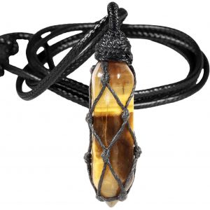 Kal-Pendentif Cristal Hexagonal Cha&icirc;ne Pendentif, Reiki Chakra Pierre Pendule Bijoux Avec Corde Cire R&eacute;glable Pour Les Hommes Et Les Femmes, Pierre ?il De Tigre - Neuf