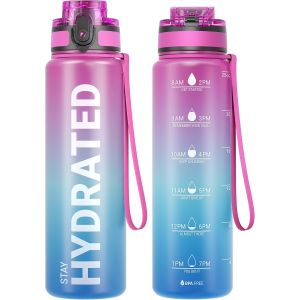 Bouteille D'eau,Gourde Sport 1l/500ml/750ml Avec Marqueur De Temps De Motivation,Sans Bpa,Étanche & ,Pour Sport,Camping (1 Bouteille).[B67] - Neuf