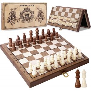 Jeu D'&eacute;checs Magn&eacute;tique En Bois De 29,2 Cm-Planche D'&eacute;checs Pliable,Ensemble D'&eacute;checs Portable Pour Voyage,Design Compact Avec Pi&egrave;ces Magn&eacute;tiques,Extra Queen Inclus-Id&eacute;al Pour Les - Neuf