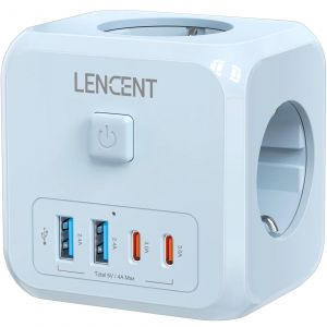 Lencent¿Extension De Prise Murale 7 En 1,Avec Prises 3Ac+2 Prises Usb-A+2 Prises Cube Usb-C,Adaptateur D'Interrupteur Marche/Arrêt Pour La Maison.Blue 3Ac 2U2C.Ue Plug - Neuf