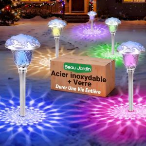 4 Pi&egrave;ces Lampes Solaires Exterieures Jardin Lumiere Et Lumi&egrave;re Solaire Ext&eacute;rieure Blanche Chaude Inoxydable Verre De Lampe Solaire Exterieur Jardin Pour Pelouse Terrasse - Neuf