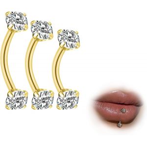 Kalanka-G23 Titane Piercing Arcade Piercing Langue Nombril Piercing Labret Vertical Levre Lip Bar Labret Daith Bananes Homme Femme Hypoallerg&eacute;nique Argent Or 6mm 8mm 10mm 16g 3pcs - Neuf