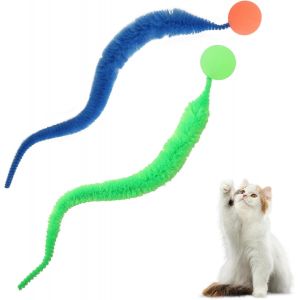 KAL- Pièces Balle Chat Interactive En Polyester Avec Queue De Chenille - Rebondissante, Couleur Unie - Jouet Intérieur Pour Maison Et Animalerie - Neuf