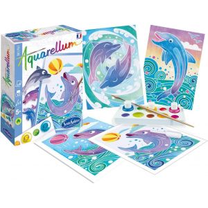 ERYI-- Aquarellum Mini - Dauphins 4 Planches - Kit Peinture - Peinture Aquarellable Magique - A Partir De 5 Ans - Fabriqué En France, Bunt, Bleu (Ou Nuances) - Neuf