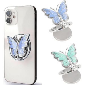Kal-2 Pièces Anneau Telephone Portable, Anneaux De Support Pour Téléphone Portable Avec Motif Papillon Mignon En Métal Peint Rotation, 360°Anneau De Support-Vert,Bleu - Neuf