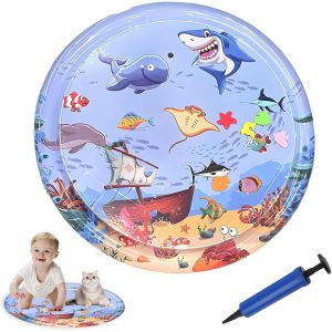 Letnerny-Tapis D'eau Rafra&icirc;chissant Pour Chiens Et Chats - Gonflable - Avec Pompe &Agrave; V&eacute;lo - Grand Tapis De Jeu Sensoriel - 100 X 100 Cm - Anti-Rayures - Jouet Interactif - Neuf