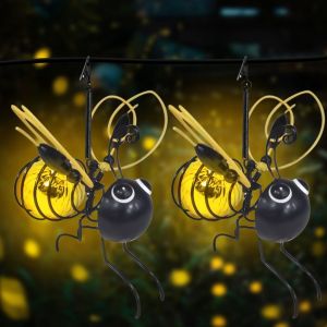 Lot De 2 Lampes Solaires En Forme D'abeille Pour Jardin, Ext&eacute;rieur, Jardin, Terrasse, Cour, All&eacute;e, D&eacute;coration De Plantes (Jaune) - Neuf