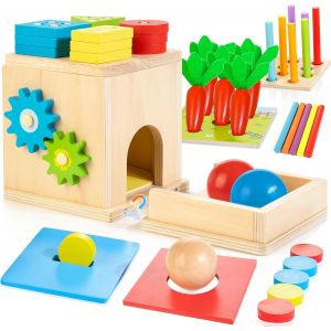 Montessori Toys Set 8-in-1 Activity Cube Shape Sorting Stacking Permanent Object Magnetic Box Play Cube Preschool Educational Learning Toy Gift for Toddler Boy Girl Age 1+ - Neuf