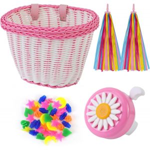 Ensemble De Panier De V&eacute;lo Pour Enfants,Cloche Et Banderoles De V&eacute;lo Pour Enfants,Accessoires De D&eacute;coration De V&eacute;lo D'&eacute;quilibre,Panier De V&eacute;lo,Perles De Rayons De Roue Pour Filles.[O148] - Neuf