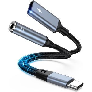TRAHOO-Adattatore USB C vers Jack 3.5mm avec Charge Rapide PD 60W Chargeur 2 en 1, USB Type C Audio Casque Adaptateur C&acirc;ble avec DAC pour iPhone 15 Pro Max, Samsung Galaxy S24/S23/S22/S21 Ultra, Pixe - Neuf
