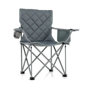 Chaise De Camping Pliante 97 X 55 X 102 Cm Confort Optimal Avec Poche Isotherme Design Moderne En Tissu Oxford Gris Helloshop26 20_0017689 - Neuf