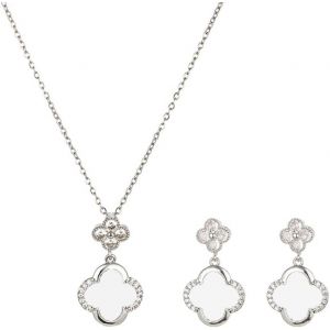 Ensemble De Bijoux Trèfle À Quatre Feuilles Pour Femmes Plaqué Or 18 Carats Acier Au Titane Trèfle À Quatre Feuilles Pendentif Collier Boucles Doreilles Set Mariage Cadeau Parure[H2274] - Neuf