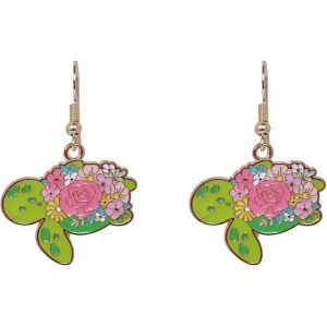 Kal-Boucles D'oreilles Tortues Marines Florales Émaillées - Bijoux Vacances Plage Cadeaux Été - Neuf