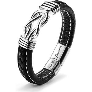 Eryi-Bracelet Cuir Homme, Bracelet De Promesse Homme, Braceletes Magnétique Acier Inxoydable, Braceletes Infini Avec Fermeture Magnétique, Gravé Love You Forever Amour Pour Cadeaux Homme - Neuf
