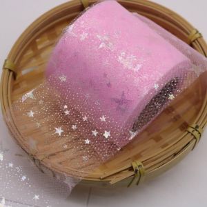 Kal-Ruban Cadeau De Noël - 25 M X 60 Mm - Étoiles Arc-En-Ciel - Ruban Décoratif En Tissu - Pour Mariage, Anniversaire, Noël, Emballage Cadeau - Rose - Neuf