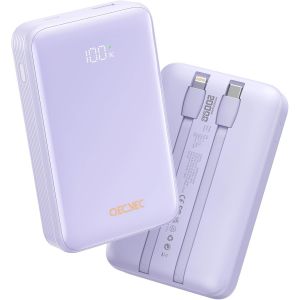 Chargeur Portable 20 000 Mah Avec 2 C&acirc;bles Int&eacute;gr&eacute;s, Batterie De Charge Rapide 22,5 W, &Eacute;cran Led, Batterie De Voyage Pour Ipad, Iphone, Samsung Et Plus Encore (Violet) - Neuf