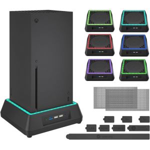 Ventilateur de refroidissement pour Xbox Series X,station de refroidissement avec indicateur LED RVB avec 3 niveaux de vitesse r&eacute;glable pour Xbox Series X,port USB 3.0 et ports USB 2.0 (Noir) - Neuf