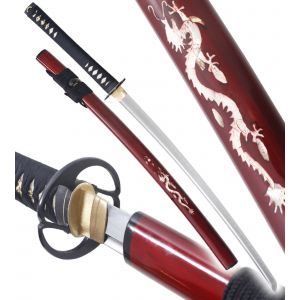 Katana Fudoshin Soshu Kitae Dragon Rouge Epee K39 D&eacute;coration - Neuf