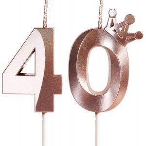 MEVRONISSHOP-Bougies pour 40e anniversaire, bougie num&eacute;ro 40, bougies Or Rose, bougie d'anniversaire pour g&acirc;teau avec Couronne,bougie d'anniversaire de mariage,d&eacute;corations de g&acirc;teau f&ecirc;te d'anniversai - Neuf