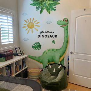 ERYI-Stickers Muraux Grand Dinosaure, Autocollants Muraux Empreinte De Dinosaure Feuilles Tropicales, Décoration Murale Pour Chambre Enfants Salon Salle De Bain - Neuf