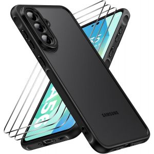 Kal-Coque Pour Samsung Galaxy A56 5g Avec 3 Verre Trempé [Antichoc] Coque De Téléphone Portable, Dos Translucide Mat Anti-Traces De Doigts, Noir - Neuf
