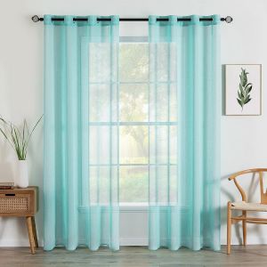 2 Panneaux Couleur Pure Rideaux De Fenêtre Transparents Lisse Élégant Panneaux Voile De Fenêtre Rideaux Traitement Pour Chambre Salon Rideaux À Oeillets 140x145cm Turquoise - Neuf