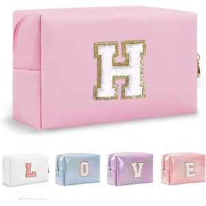 MAA-Organisateur de Trousse de Maquillage en Cuir PU 26 Lettres Pochette cosmétique Grande capacité Trousse de Toilette de Voyage Femmes Filles Cadeaux d'anniversaire Sac de Rangement - Neuf