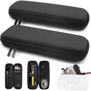 4 Pi&egrave;ces Housse De Transport Pencil, &Eacute;tui &agrave; Crayons Rigide Noir pour Stylos &Eacute;lectroniques, &Eacute;couteurs Filaires,C&acirc;bles De Chargement,Pinceaux De Maquillage (2 Tailles) - Neuf