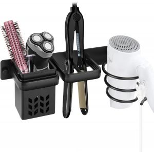 CAUC-Support Seche Cheveux Porte Seche Cheveux Mural Support Seche Cheveux et Lisseur pour Rangement Brosse a Cheveux Hair Dryer Lisseur pour Salle de Bain H&ocirc;tel de Chambre &agrave; Coucher | Noir - Neuf