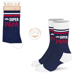 Promotion ! Chaussettes Coton Tendresse 'super Papa' Bleu - Taille Unique - Neuf