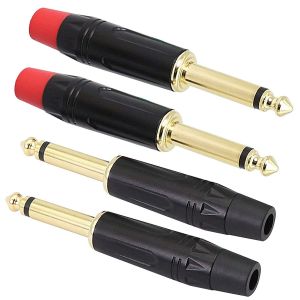 Prise Jack 6.35, Prise audio TS 6,35mm connecteur m&acirc;le mono 6,35 mm, prise de micro 6,3 TS plaqu&eacute; or pour guitare/haut-parleur/c&acirc;ble de microphone, etc. (lot de 4) - Neuf