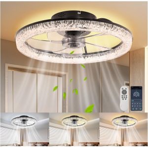 Ventilateur De Plafond Avec Lumière, 50 W, Ventilateurs, 6 Vitesses/Minuteur, 3 Températures De Lumière, Contrôle Par Application, Télécommande Et Interrupteur Mural, Avec Fonction[VEN750483] - Neuf
