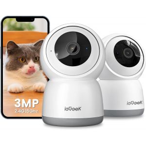 lbgwp60-2 Pièces 2K Caméra Surveillance Wifi Intérieur 360° - Camera Ip Avec Double Wifi (2.4G/5Ghz), Détection Ai/Pir, Suivi Automatique, Compatible Alexa Pour Chien/Bébé/Maison, Sc1 - Neuf